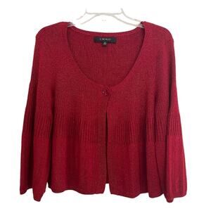 Nine West Red‎ Sparkle Knit Cardigan Sweater Bolero Jacket 3/4 Sleeve Flared M